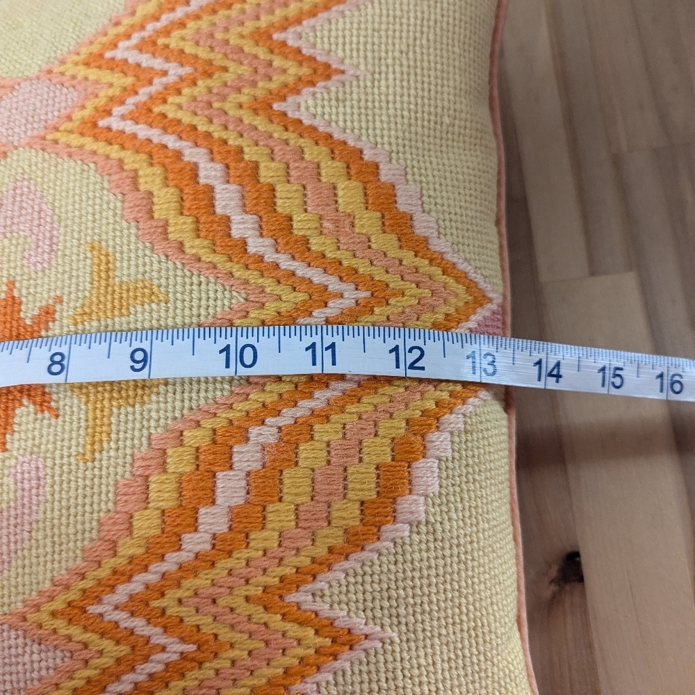 MCM Needlepoint Orange Geometric Throw Pillow Velvet Flame Stitch Vintage - Picture 5 of 5